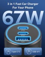 USB C Car Charger, 3-Port 67W Dual USB-C & USB-A Car Power Adapter - Image 4