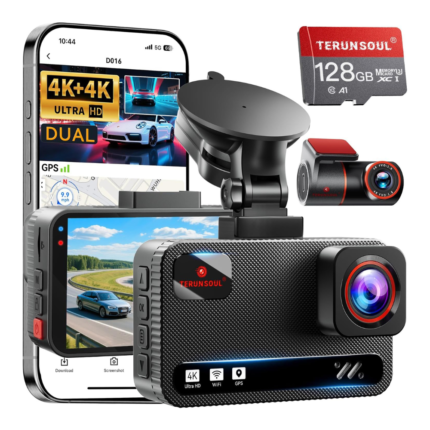 4K+4K Dash Cam Front and Rear, Free 128GB Card Included