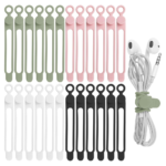Nearockle 24Pcs Silicone Cable Straps Cord Organizer