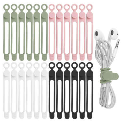 Nearockle 24Pcs Silicone Cable Straps Cord Organizer