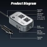 FOVAL 200W Car Power Inverter, 12V DC to 110V AC with 4 USB Ports - Image 3