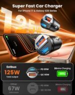 Estbuc 125W Fast Car Charger, Mini Flush Fit USB-C Car Adapter (2-Pack) - Image 4
