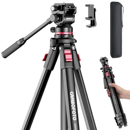 CAMBOFOTO 68" Heavy Duty Video Tripod with Fluid Head