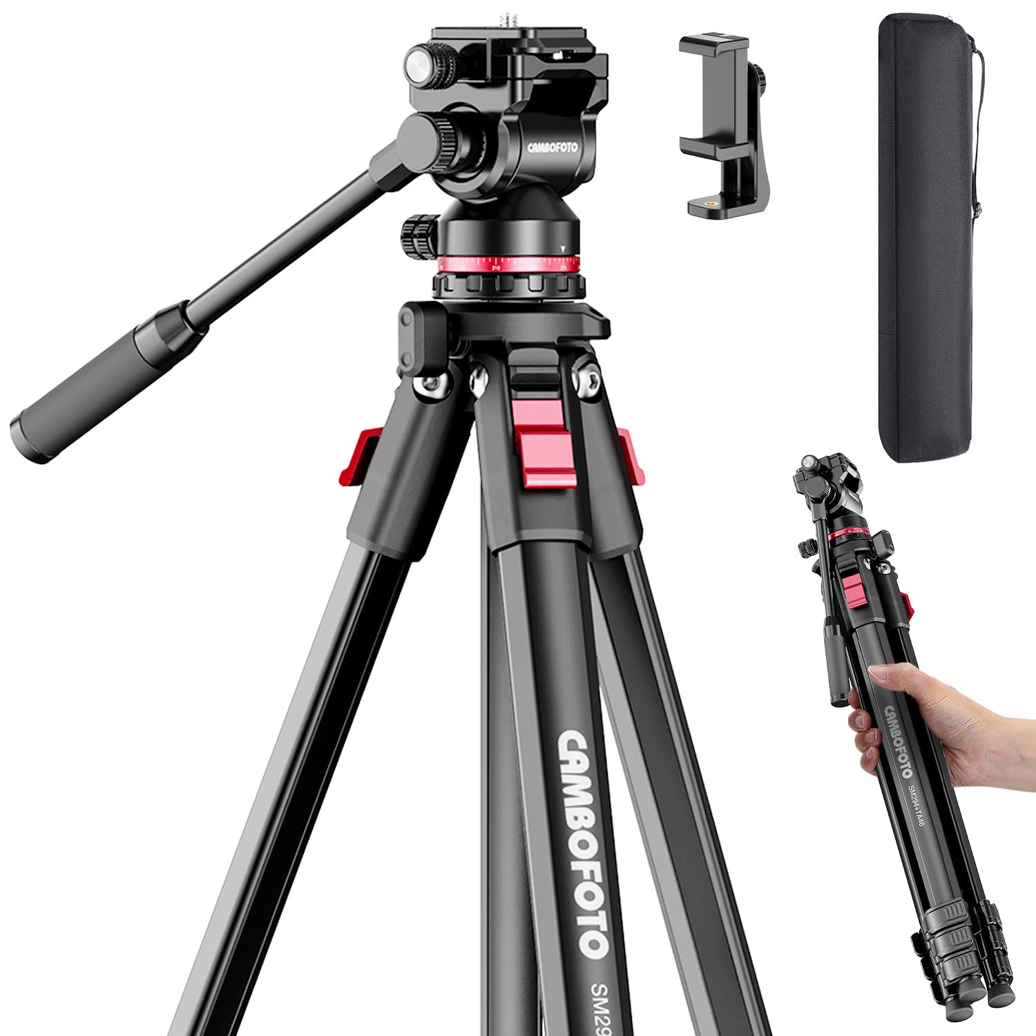 Version 1.0.0 CAMBOFOTO 68" Heavy Duty Video Tripod with Fluid Head - Image 1