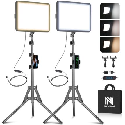 NiceVeedi 2-Pack LED Video Light Kit with Stands, 2800-6500K Bi-Color