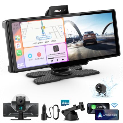 IIWEY iK7 10-Inch Wireless Apple CarPlay Screen, Android Auto, 4K Dash Cam
