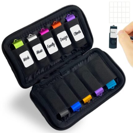 JBOS USB Flash Drive Case, 10-Slot Thumb Drive Organizer, 20 Labels, Black